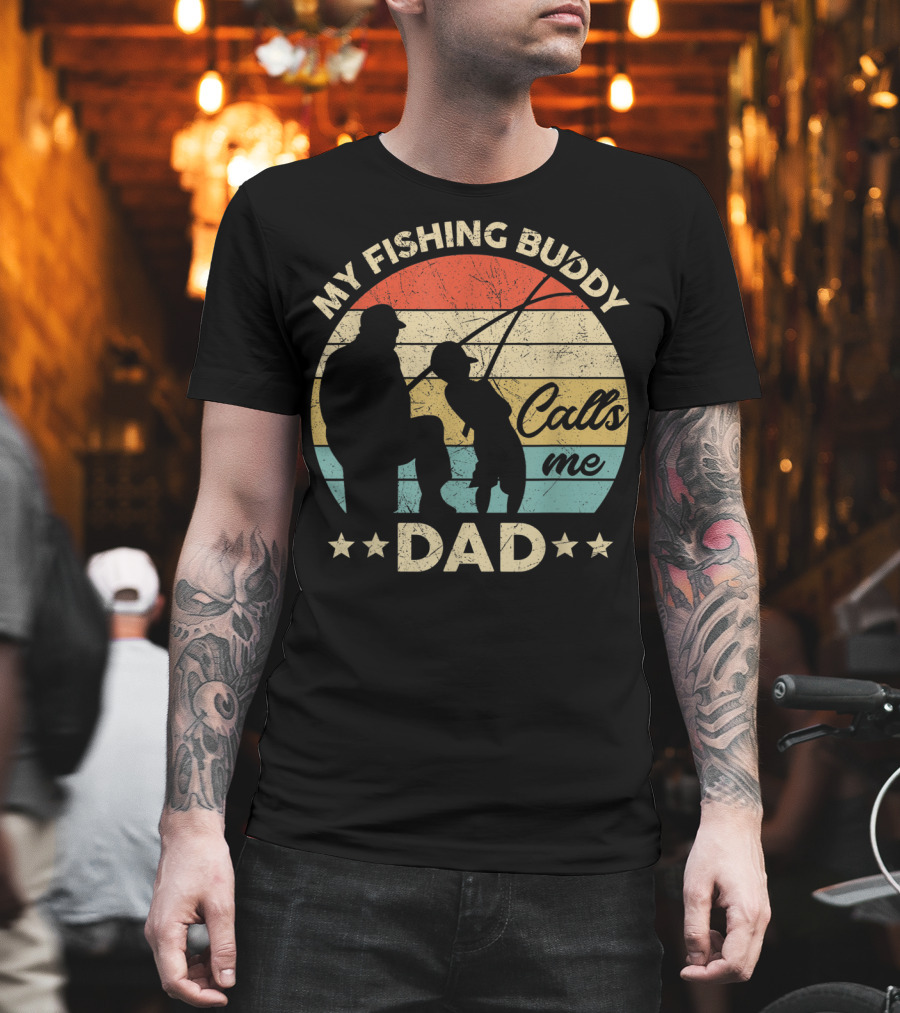 My Fishing Buddy Calls Me Dad Retro Stripes T-Shirt