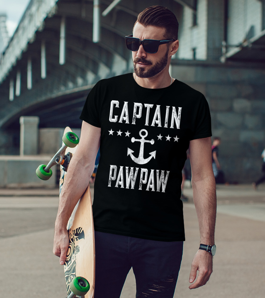 Captain PawPaw Nautical Anchor Stars Mens Vintage Family Cruise T-Shirt
