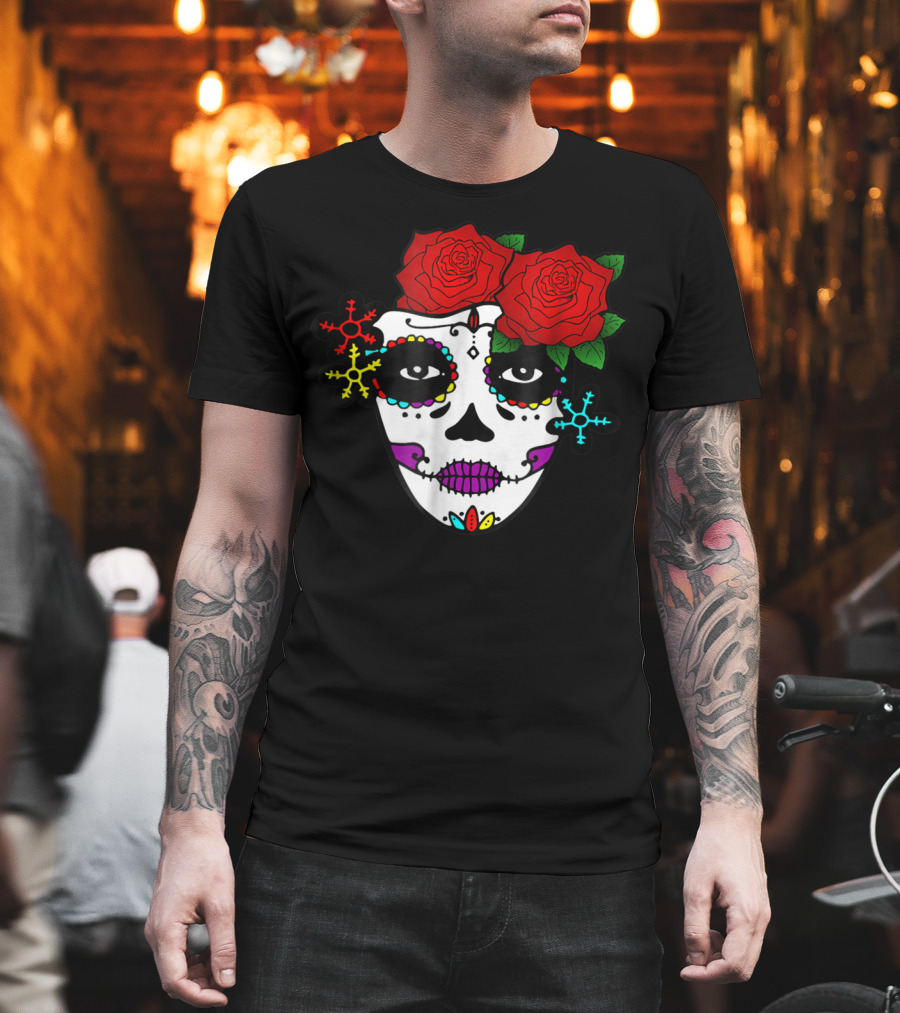 Mexican Day of the Dead Colorful La Catrina with Roses T-Shirt