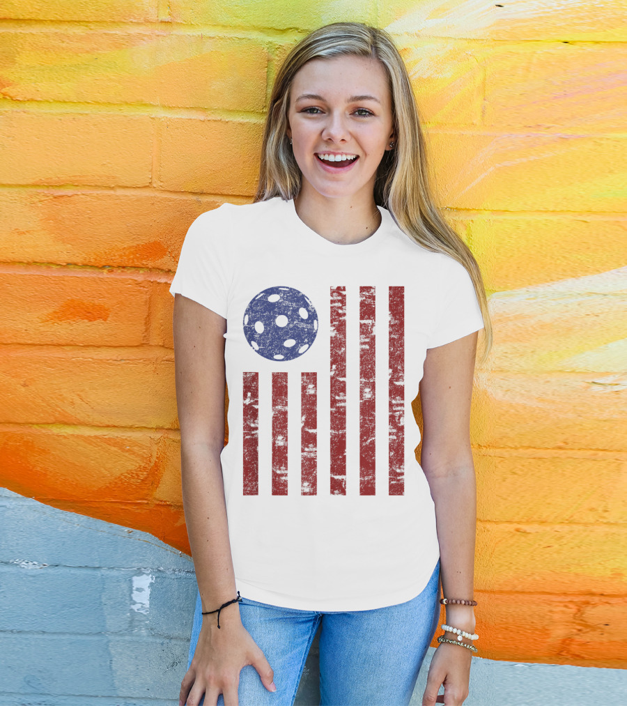 Patriotic American Pickleball Vintage Distressed Flag T-Shirt