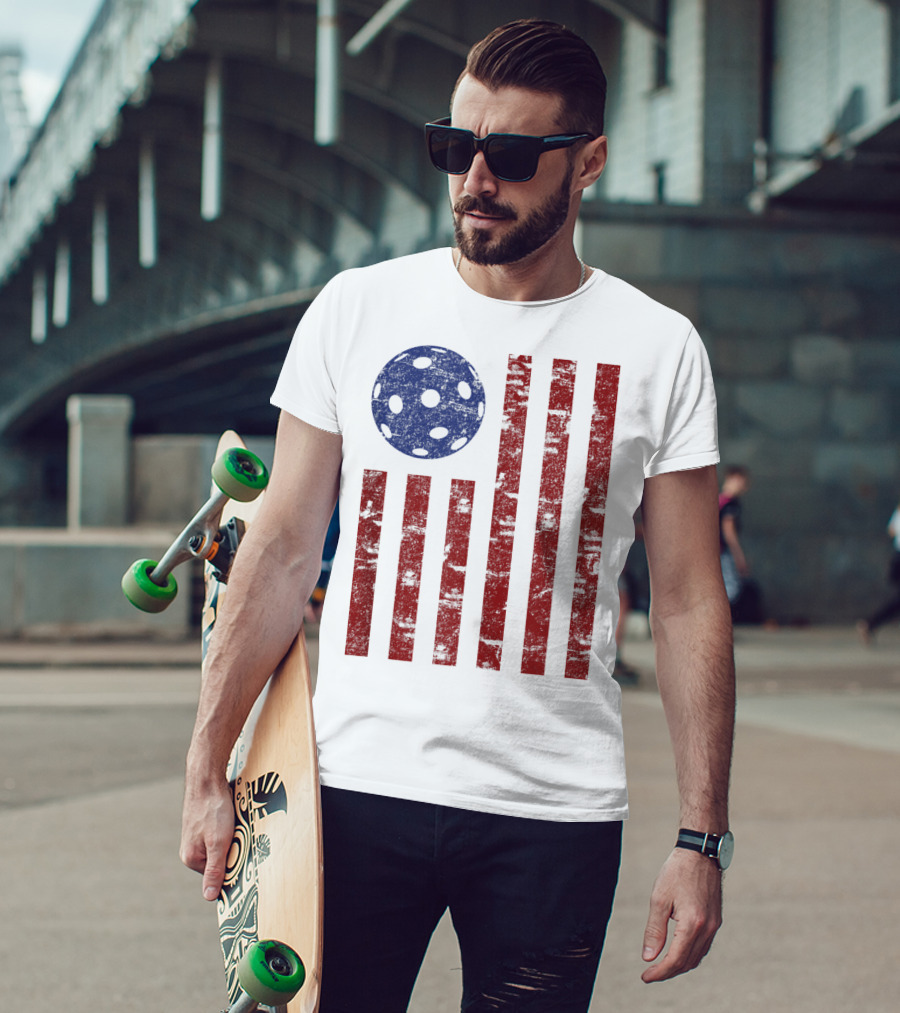 Patriotic American Pickleball Vintage Distressed Flag T-Shirt