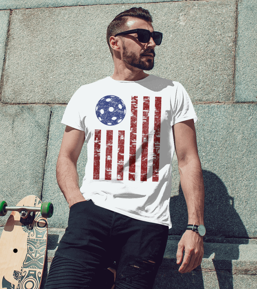 Patriotic American Pickleball Vintage Distressed Flag T-Shirt