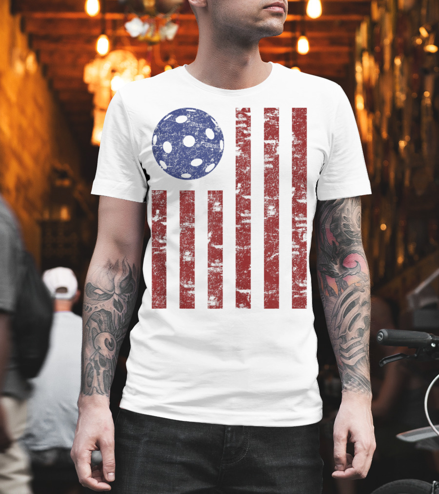 Patriotic American Pickleball Vintage Distressed Flag T-Shirt