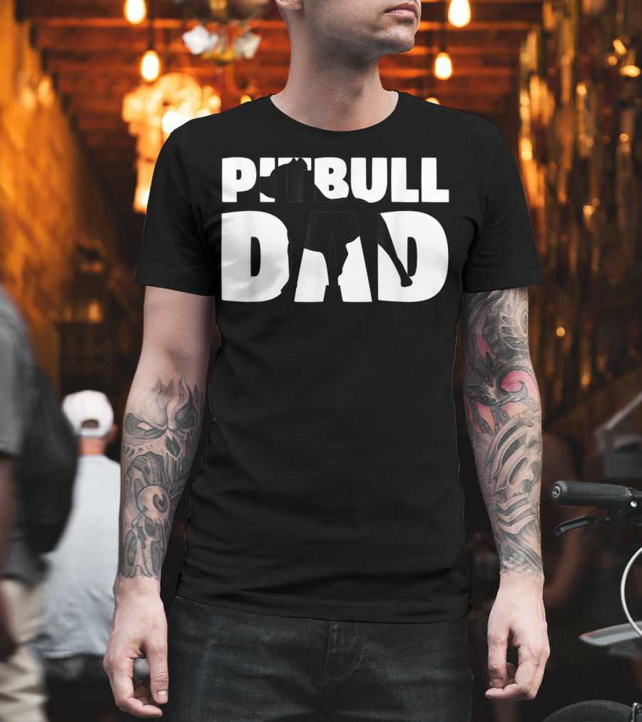 Pitbull Dad Silhouette Dog Father T-Shirt