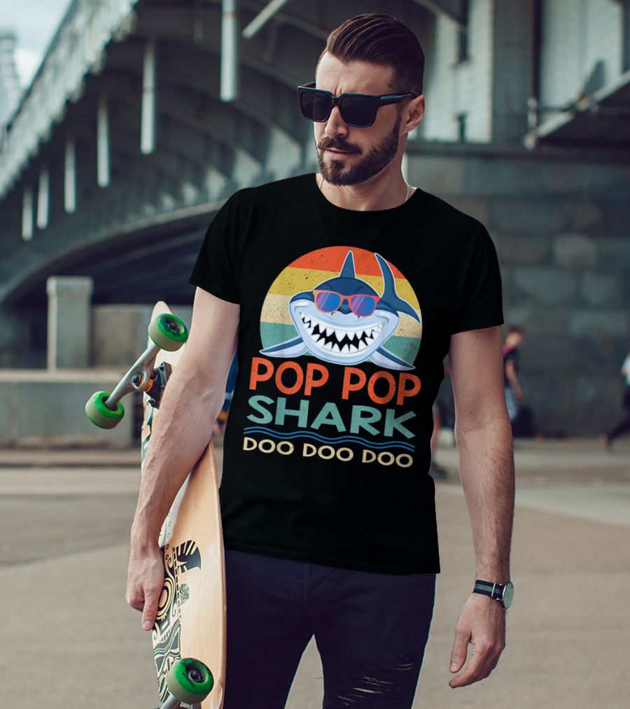 Pop Pop Shark Doo Doo Doo Vintage Retro Style Sunglasses T-Shirt