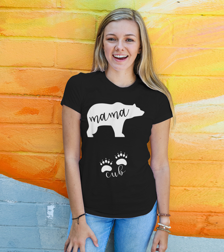 Mama Bear Pregnancy Announcement With Cub Paws T-Shirt