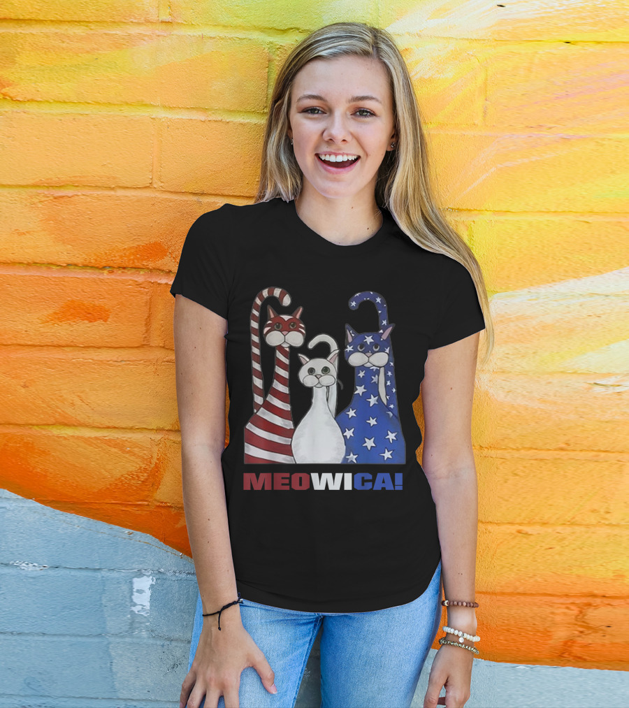MEOWICA Red White Blue Cat American Flag Patriotic T-Shirt