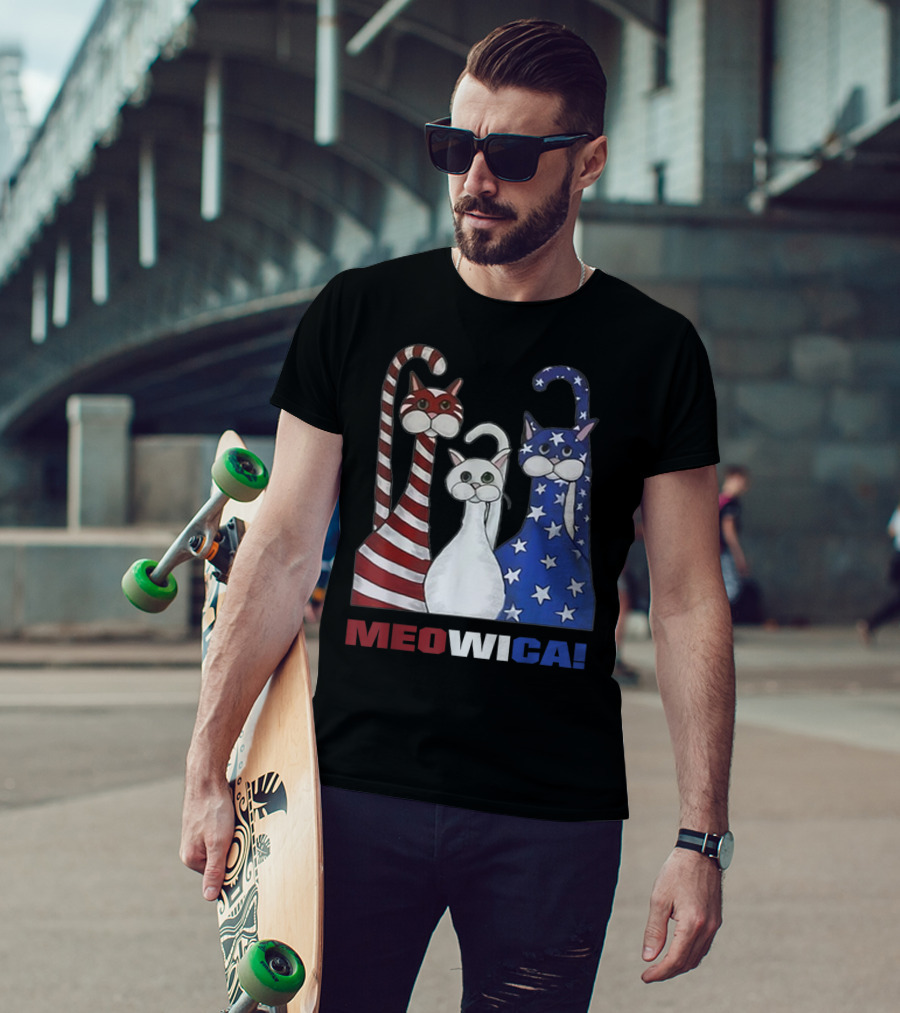 MEOWICA Red White Blue Cat American Flag Patriotic T-Shirt
