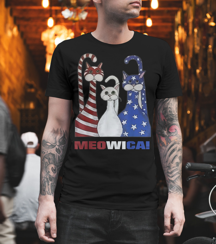 MEOWICA Red White Blue Cat American Flag Patriotic T-Shirt