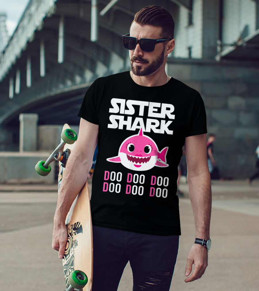 Sister Shark Doo Doo Doo Pink Cartoon T-Shirt
