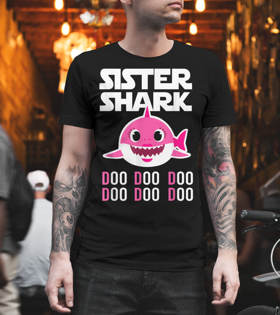 Sister Shark Doo Doo Doo Pink Cartoon T-Shirt