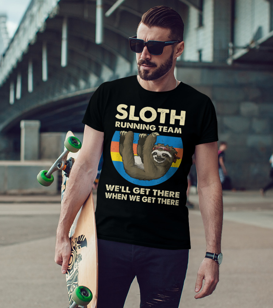 Sloth Running Team Vintage Sunset We'll Get There When We Get There T-Shirt