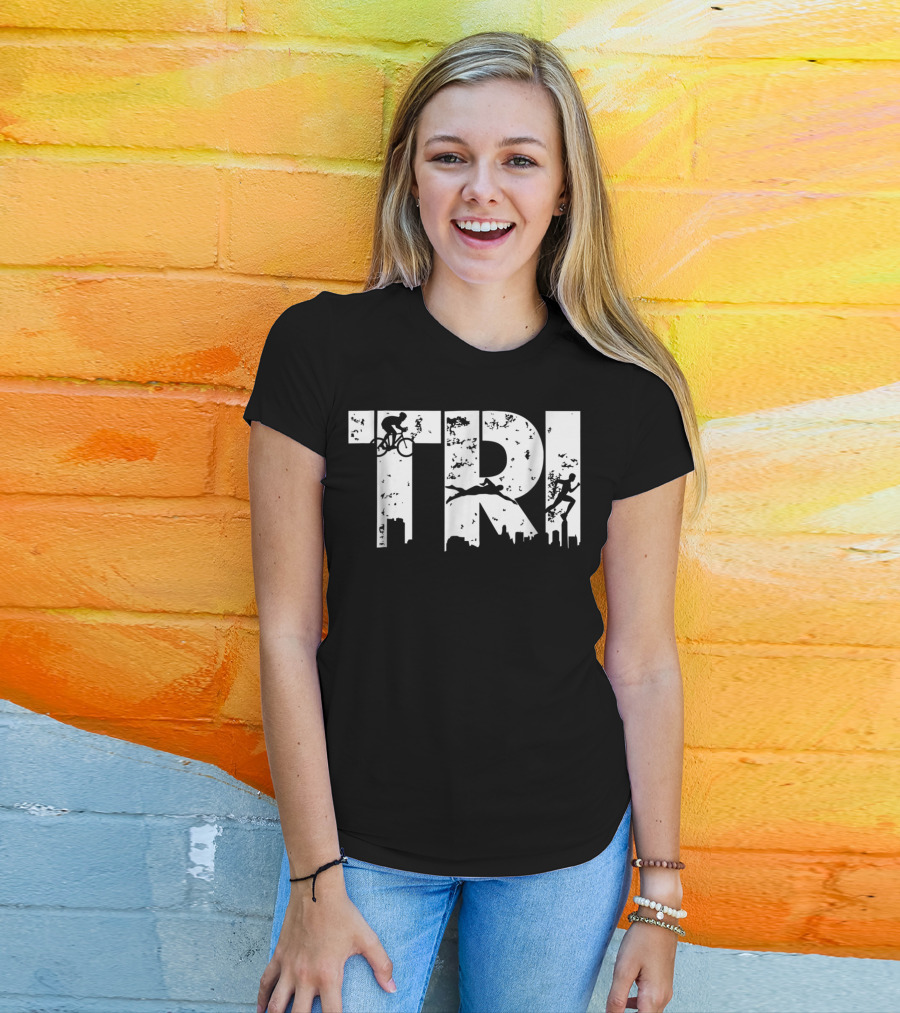 Triathlon Endurance Sports Triathlete Cycling Swimming Running Skyline T-Shirt