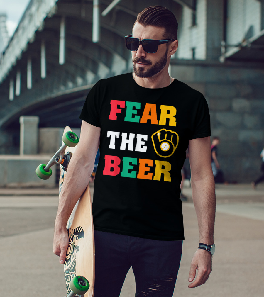 Fear The Beer Brewers Vintage Baseball Glove T-Shirt