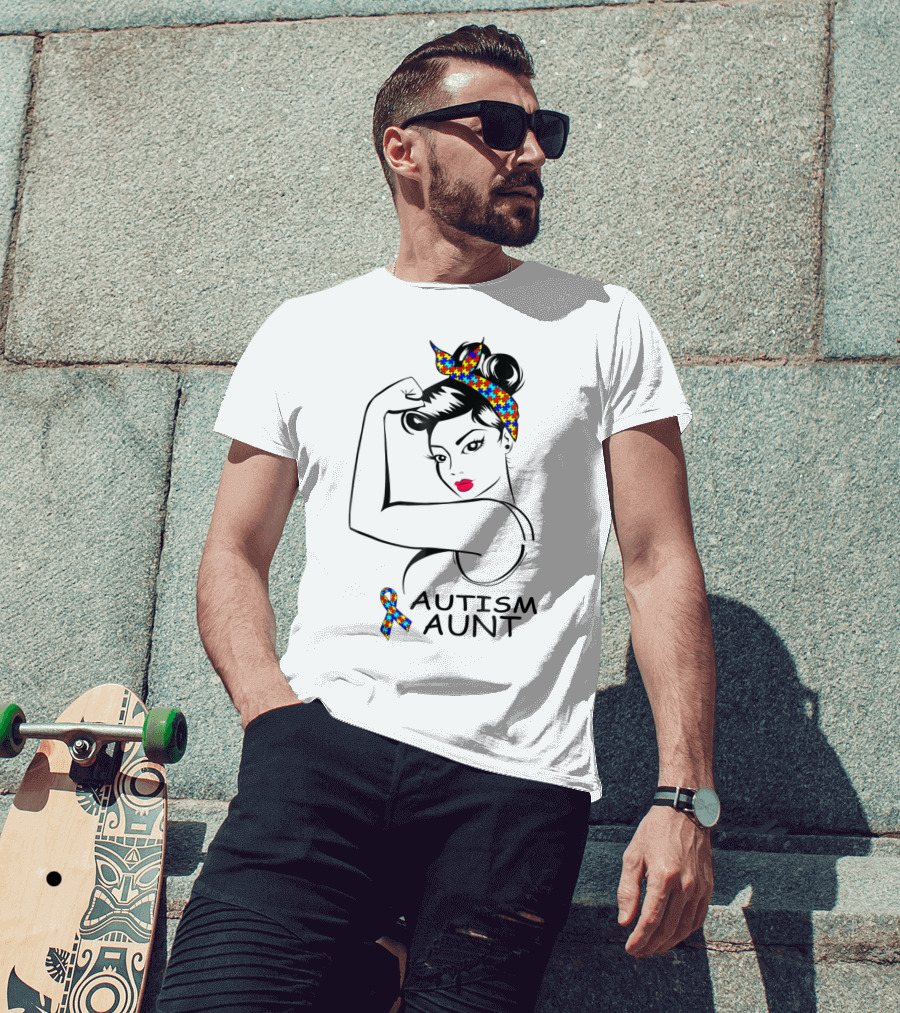 Autism Aunt Strong Awareness Rosie Bandana Puzzle T-Shirt