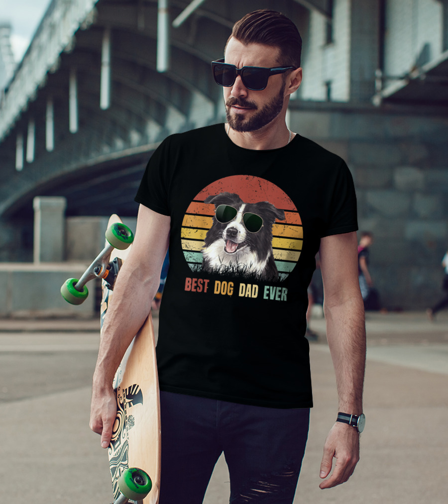 Best Dog Dad Ever Border Collie Sunglasses T-Shirt