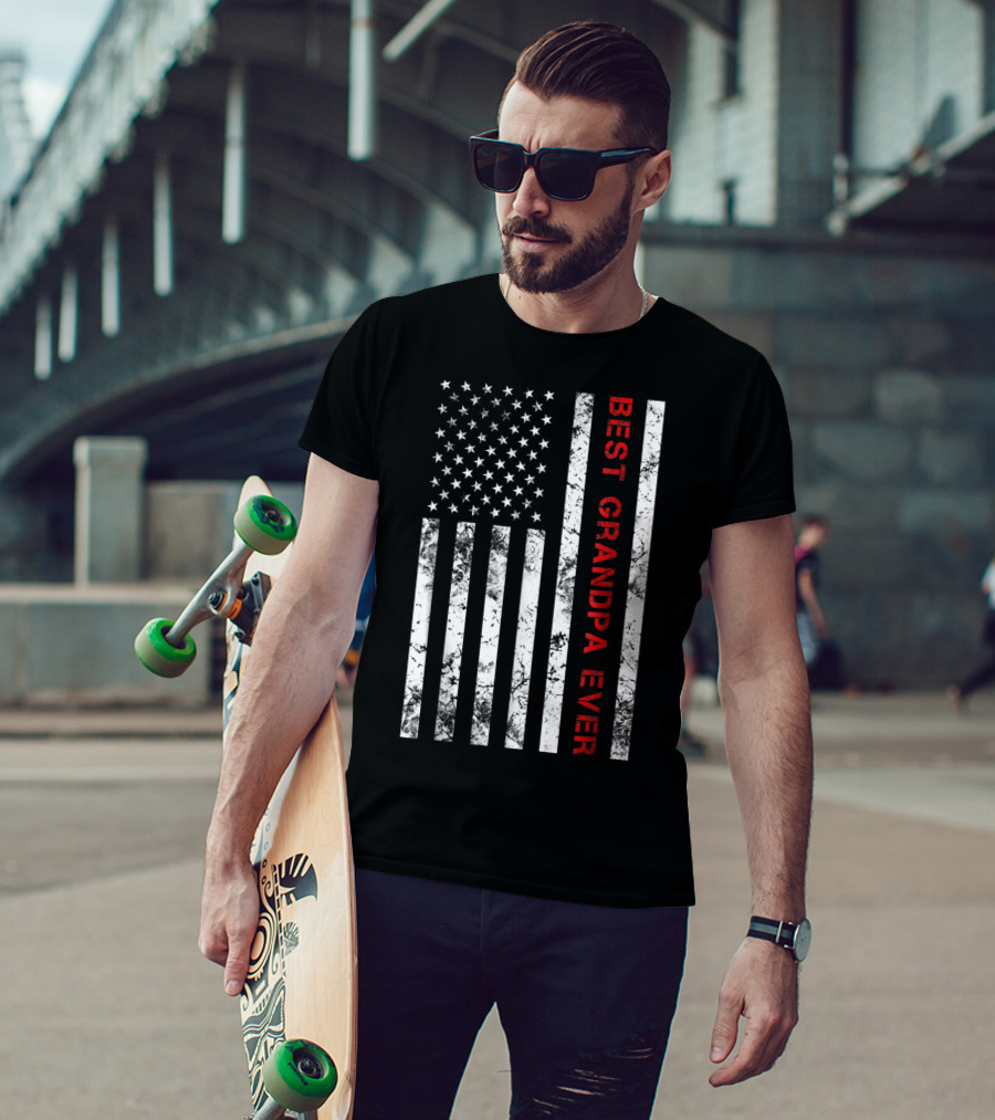 Best Grandpa Ever Grandpa American Flag T-Shirt