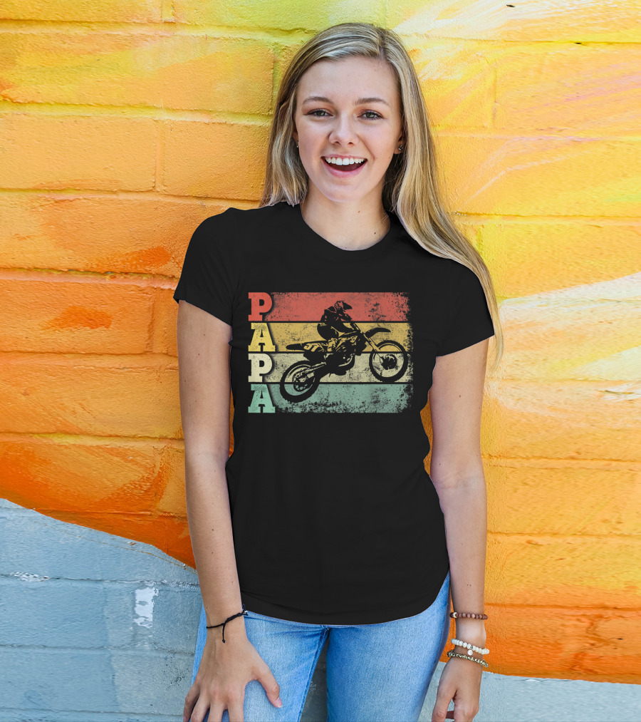 Papa Vintage Motocross Dirt Bike Dad Retro Colors T-Shirt