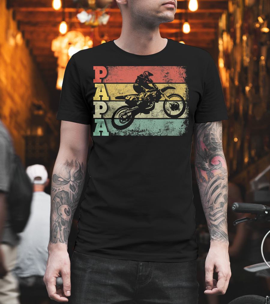 Papa Vintage Motocross Dirt Bike Dad Retro Colors T-Shirt