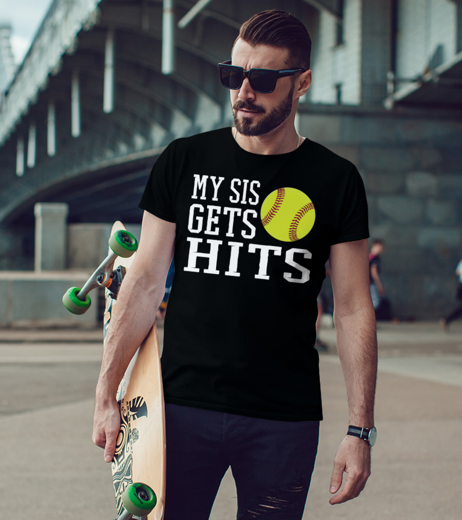 My Sis Gets Hits Softball Brother Sister Bond T-Shirt