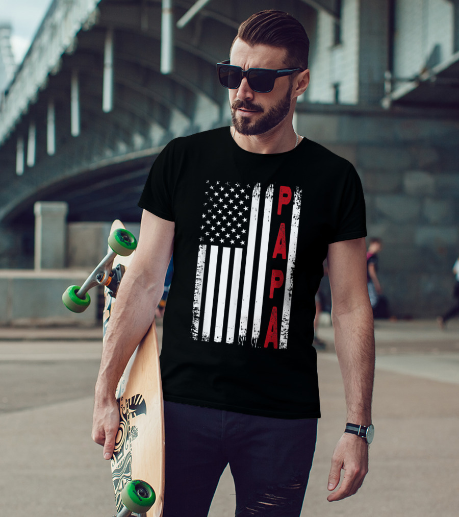 Papa Vertical Red Letters American Flag T-Shirt