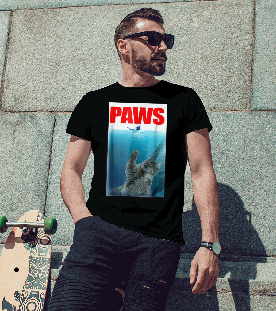 Paws Cat And Mouse Jaws Parody For Funny Cat Lover T-Shirt