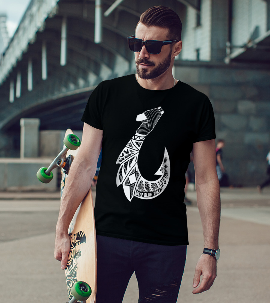 Tribal Hawaiian Hook By Deep Blue T-Shirt