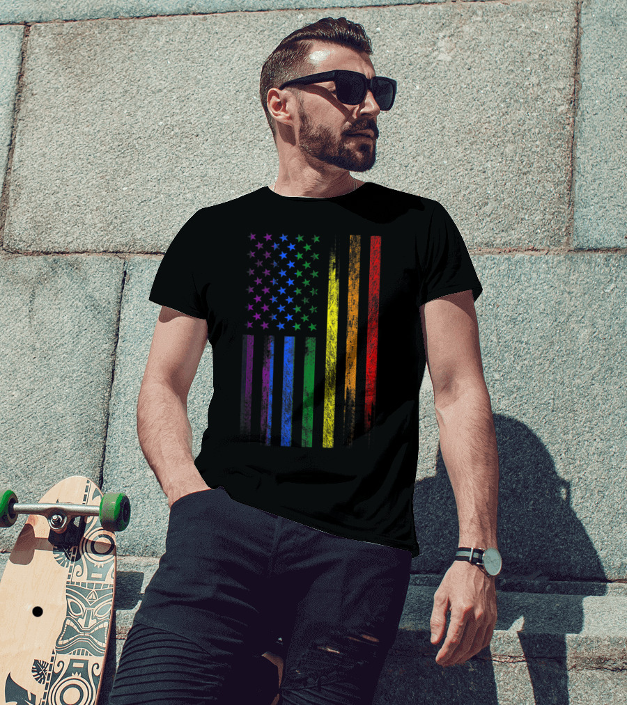 USA Rainbow Flag Gay Pride Symbol T-Shirt
