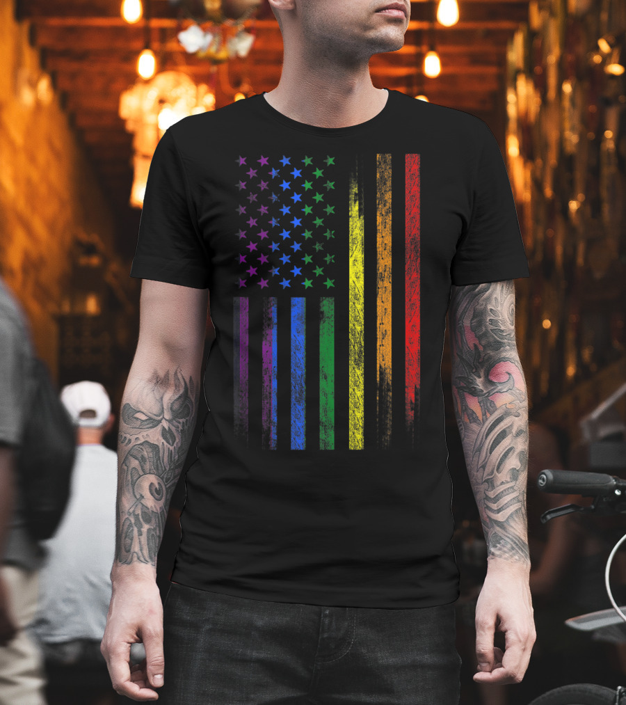 USA Rainbow Flag Gay Pride Symbol T-Shirt