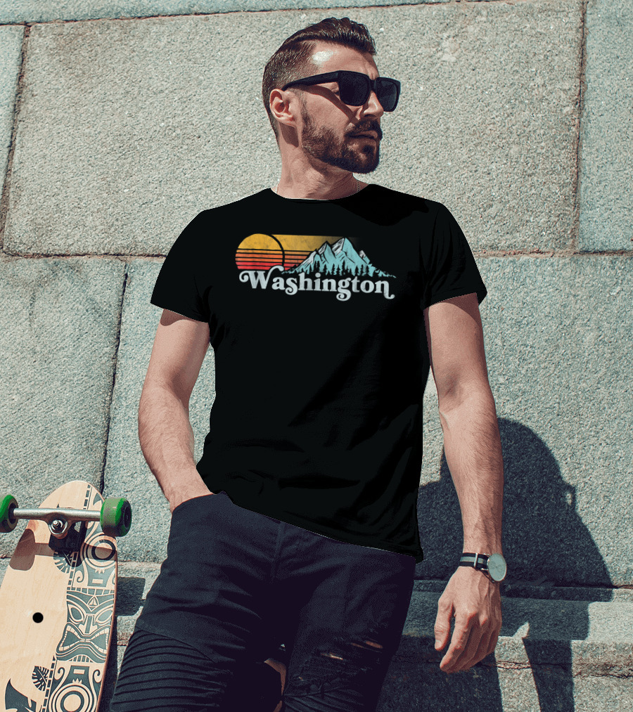 Vintage Washington State Distressed Mountain Retro Sunset T-Shirt