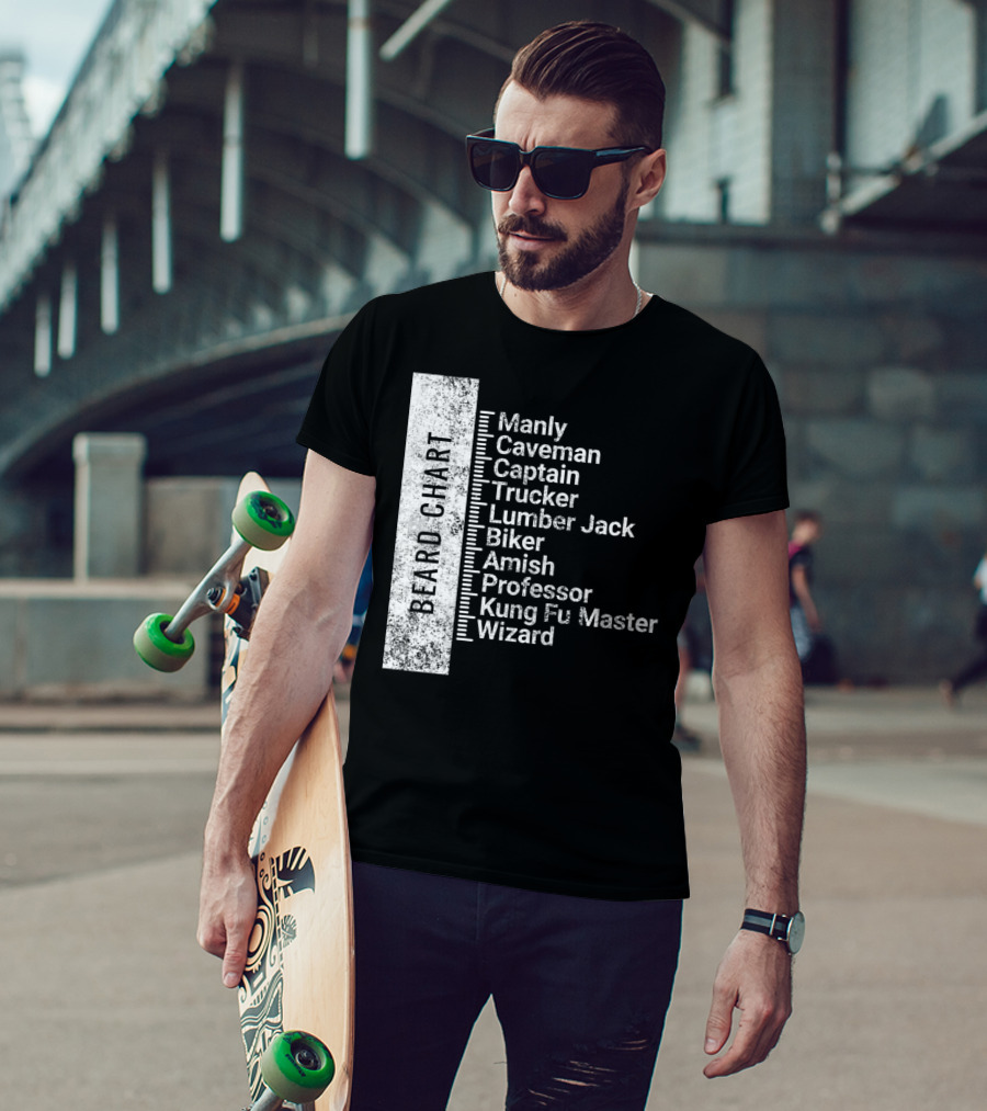 Beard Chart Manly Caveman Captain Trucker Lumberjack Biker Amish Professor Kung Fu Master Wizard T-Shirt