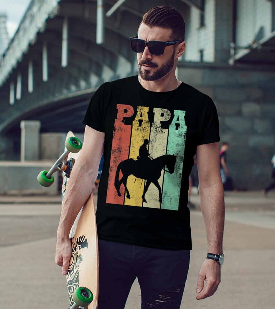 Vintage Horse Riding Papa Silhouette Retro Dad T-Shirt