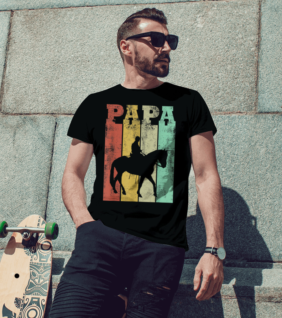 Vintage Horse Riding Papa Silhouette Retro Dad T-Shirt