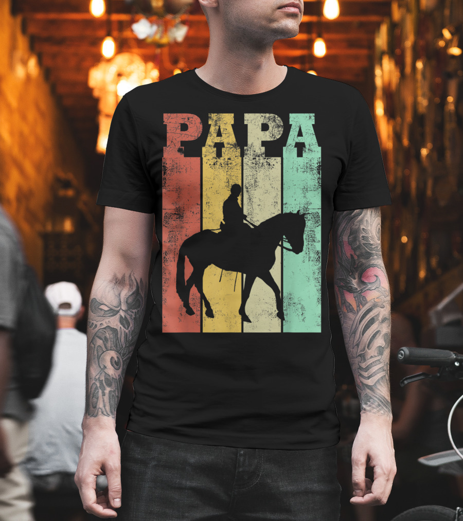 Vintage Horse Riding Papa Silhouette Retro Dad T-Shirt