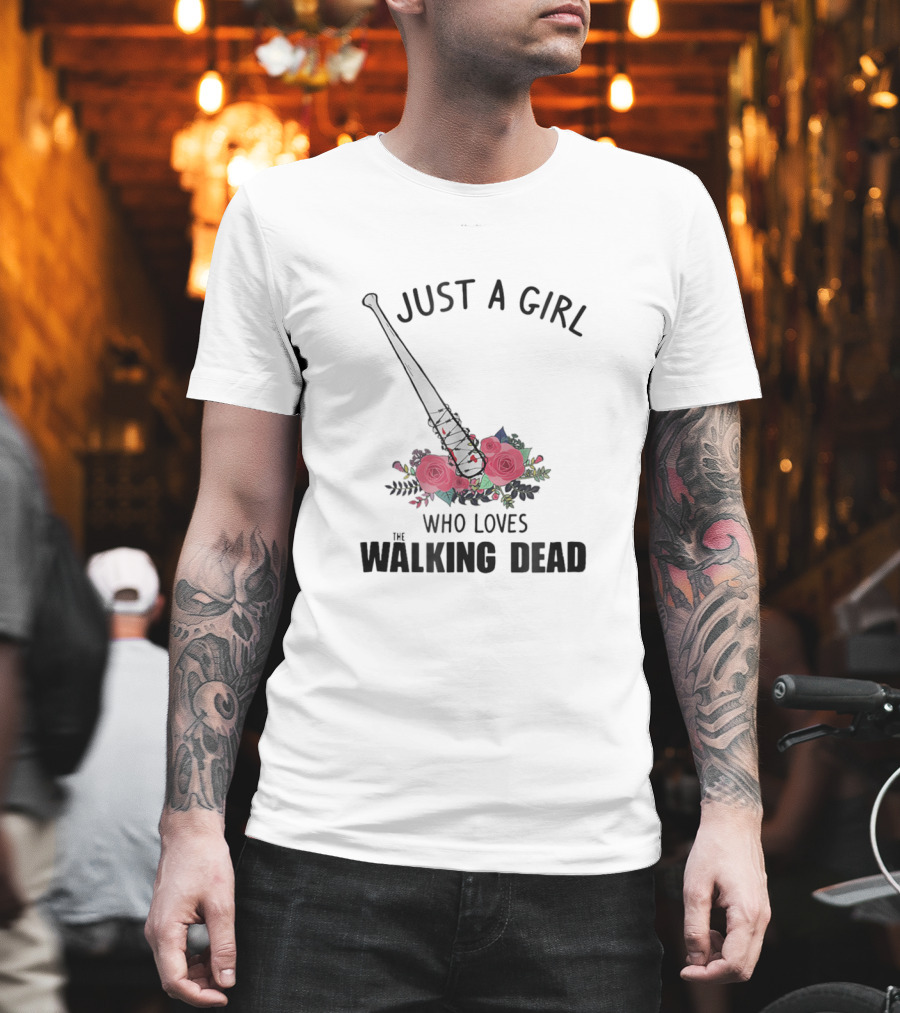 Just A Girl Who Loves Walking Dead Baseball Bat and Roses T-Shirt