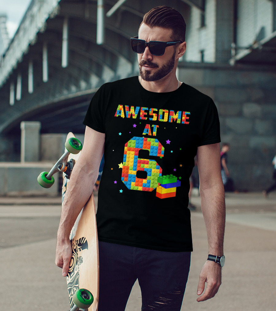 Awesome At 6 Building Blocks Birthday T-Shirt