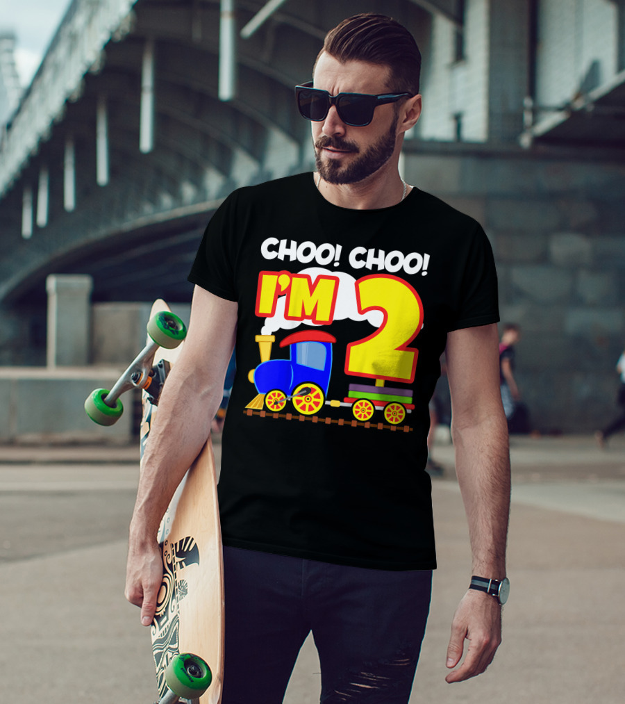 Choo Choo I'm 2 Year Old Train Birthday Toddler Fun T-Shirt