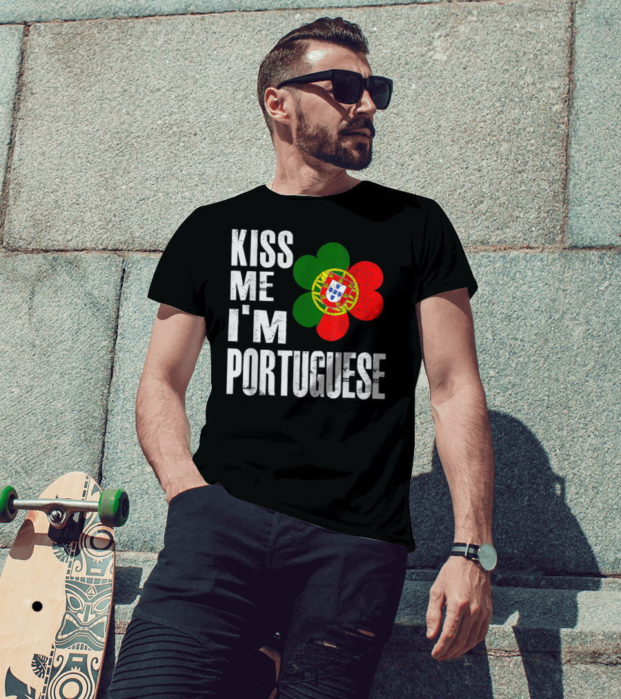 Kiss Me I'm Portuguese St Patrick's Day Shamrock Flag T-Shirt