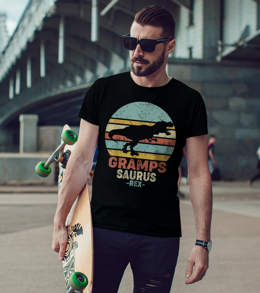 Grampsaurus Dinosaur Vintage Rex Retro Stripes T-Shirt