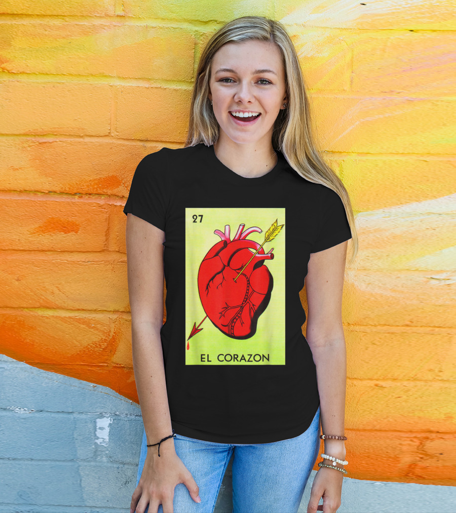Mexican Loteria Card 27 El Corazon Heart With Arrow T-Shirt