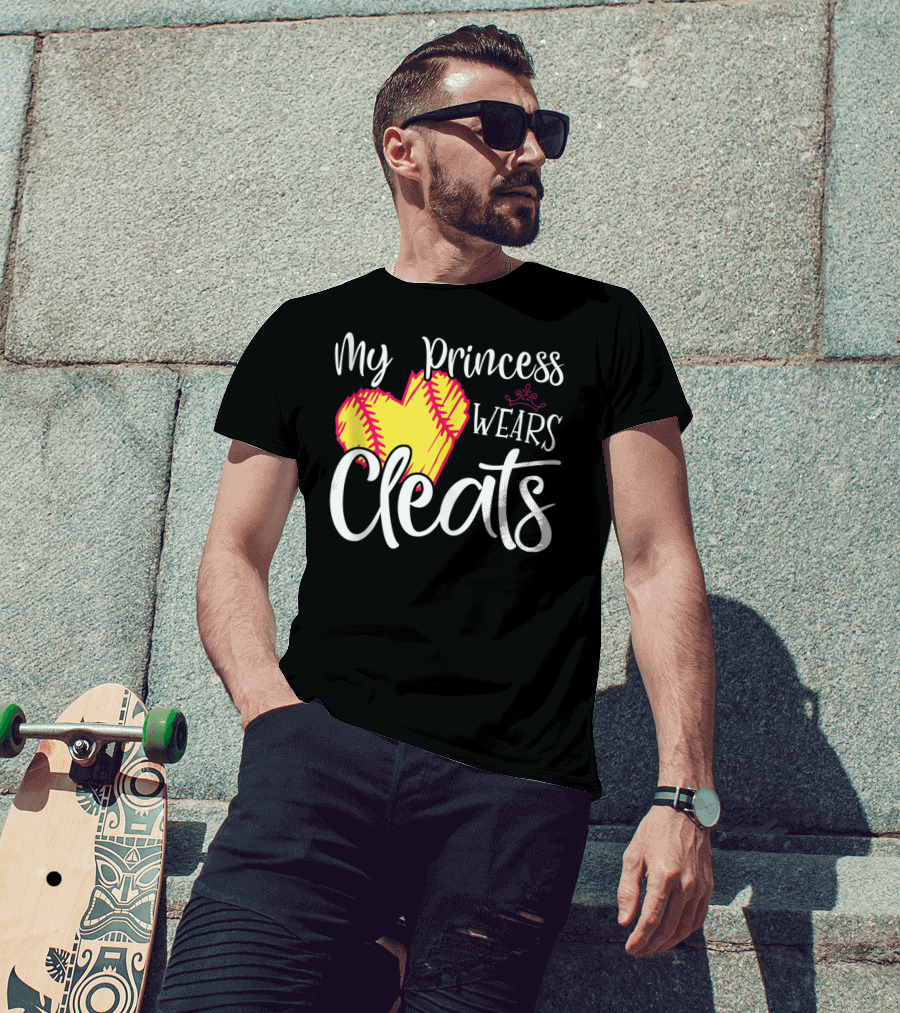 My Princess Wears Cleats Softball Heart T-Shirt
