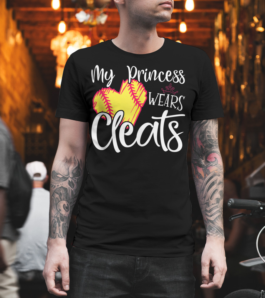 My Princess Wears Cleats Softball Heart T-Shirt