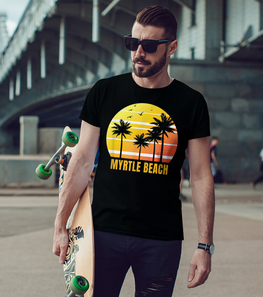 Myrtle Beach South Carolina Palm Trees Sunset Vacation Souvenir T-Shirt