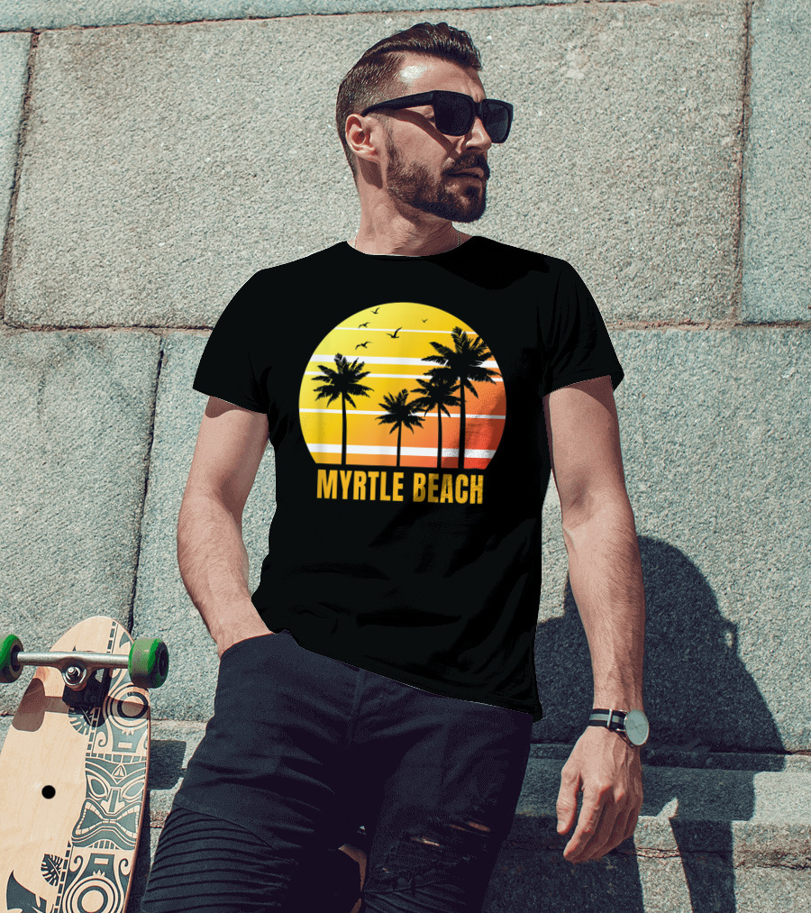 Myrtle Beach South Carolina Palm Trees Sunset Vacation Souvenir T-Shirt