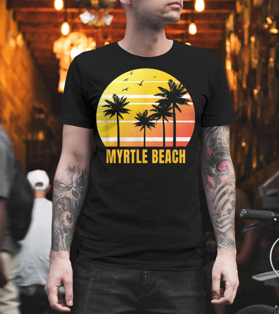 Myrtle Beach South Carolina Palm Trees Sunset Vacation Souvenir T-Shirt