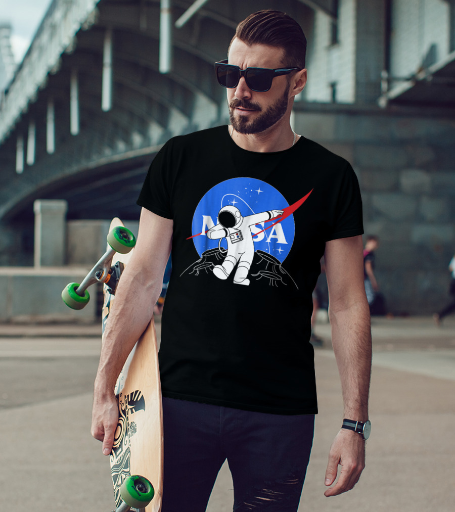 NASA Astronaut Dab On The Moon Iconic Logo Parody Spacewalk Scene T-Shirt