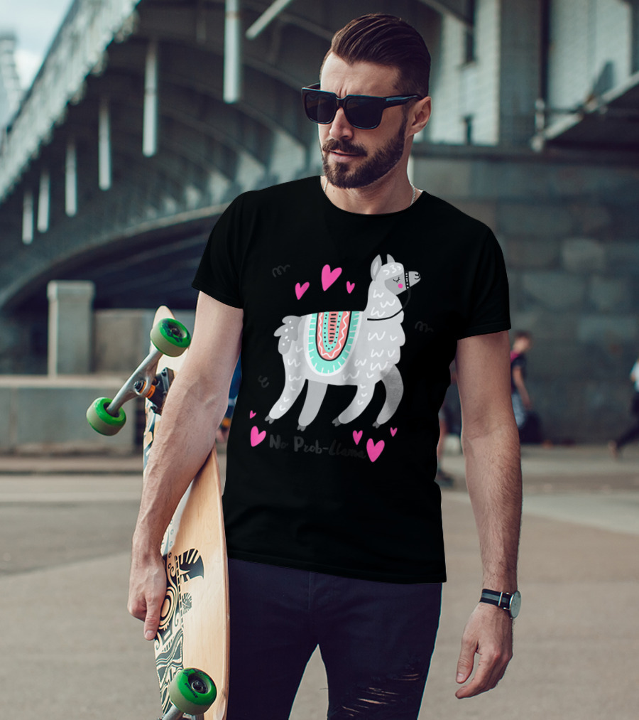 No Prob Llama Funny Llama Alpaca Lover Hearts T-Shirt