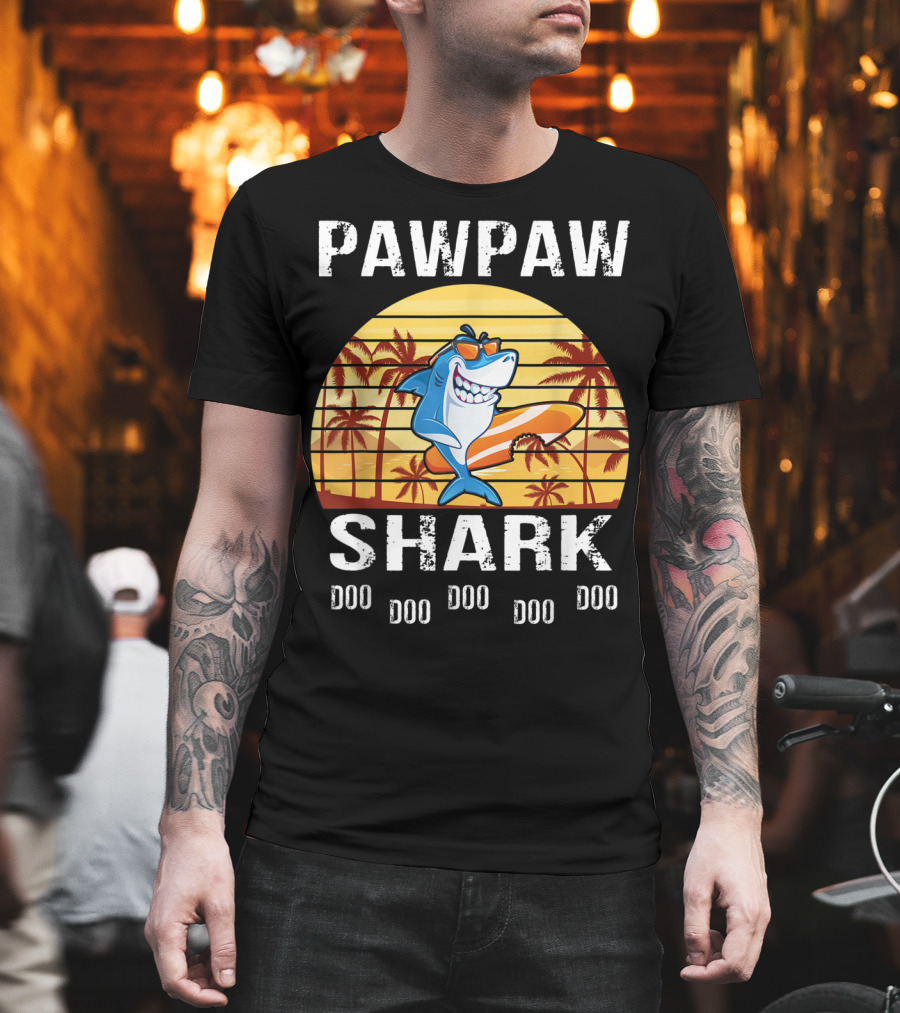 Pawpaw Shark Doo Doo Doo Doo Doo Doo Tropical Sunset T-Shirt