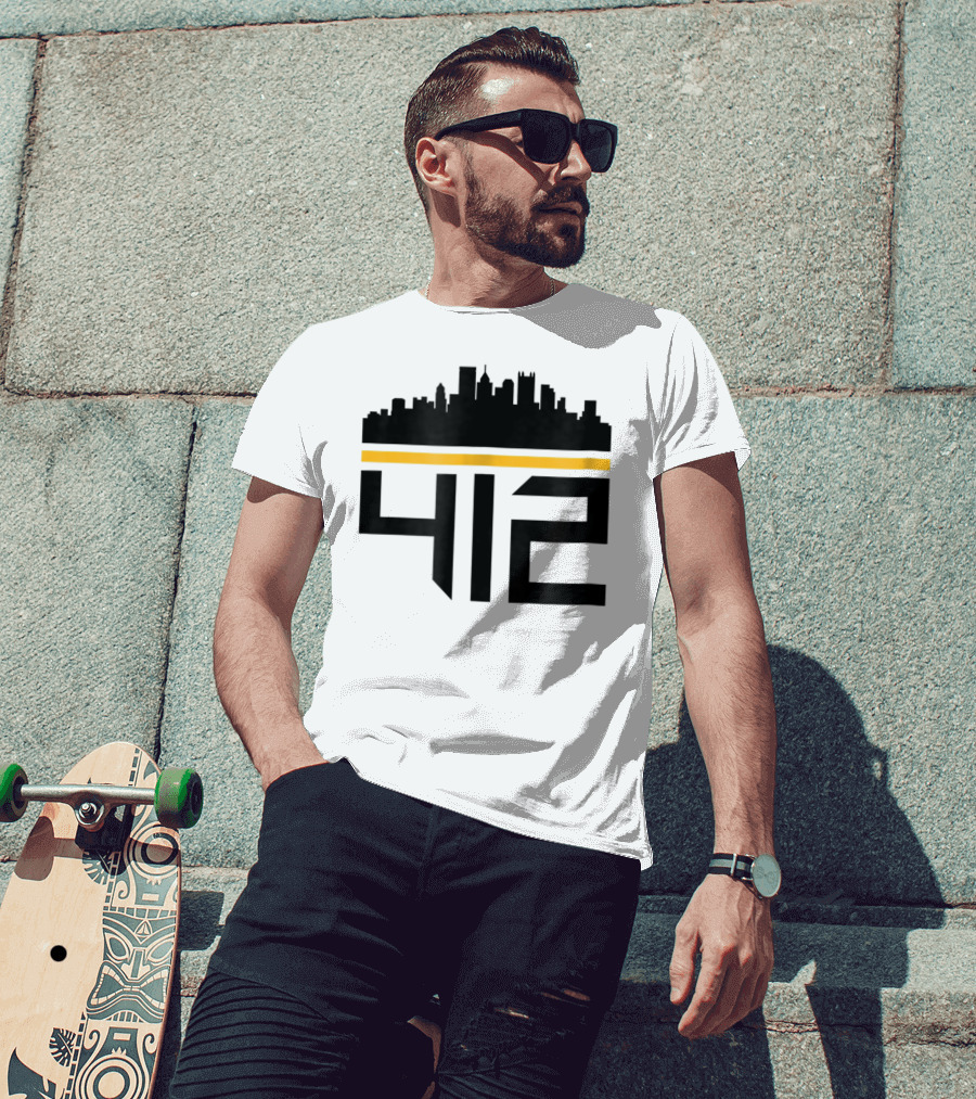 Pittsburgh Skyline 412 Steel City Black And Gold T-Shirt