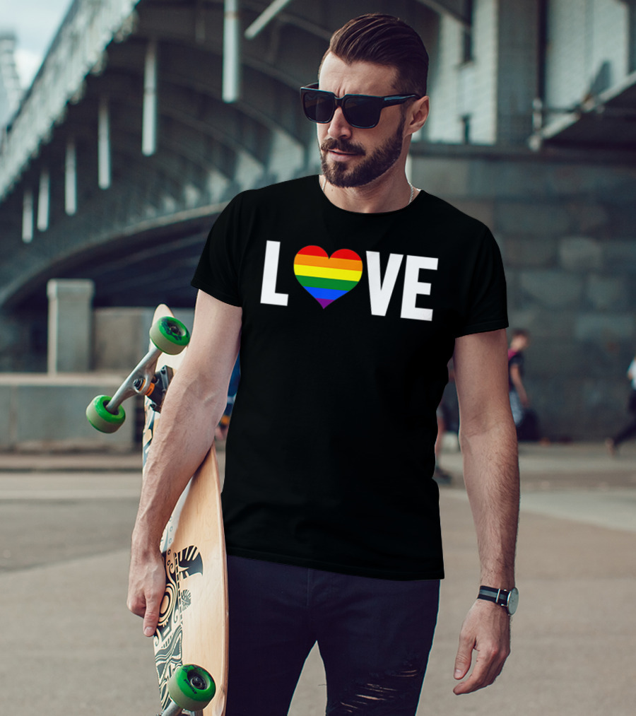 LOVE Rainbow Heart Gay Pride Flag Pocket T-Shirt
